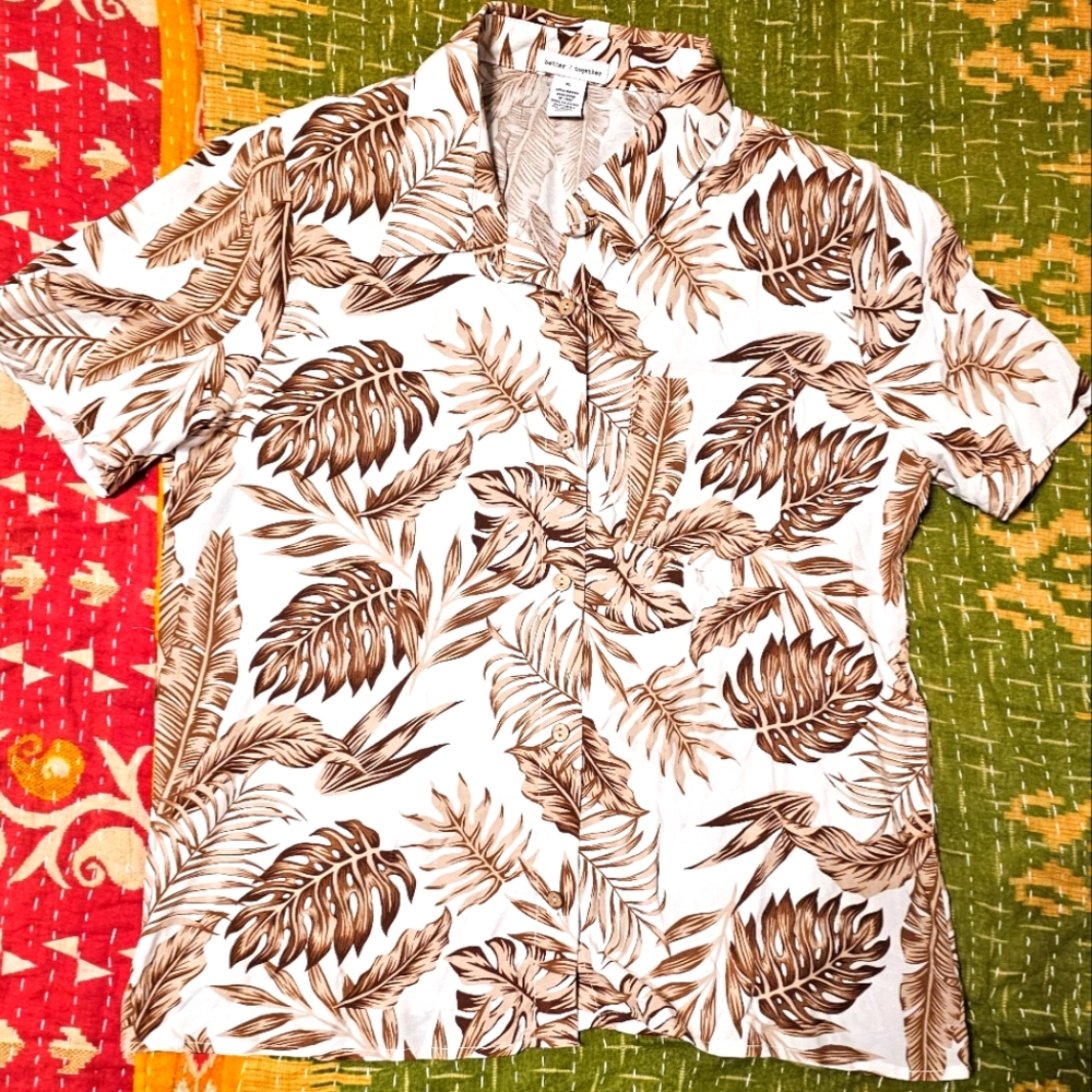 Better/Together Tropical Brown Leaf Print Women's Shirt